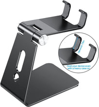 Charger l'image dans la galerie, OMOTON Support de téléphone réglable, Support de téléphone Portable entièrement en Aluminium pour Filmer, Compatible avec iPhone 14 Pro/13/12/Pro Max/11 Pro/XR/XS Max/SE/8, Noir