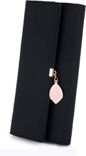 Charger l'image dans la galerie, RRANCharltu Portefeuille Femme Longue Porte-Cartes Porte-Monnaie à glissière avec Feuille Pendentif en PU Cuir, 10 Emplacements Cartes pour Cadeau de Noël Saint-Valentin (Noir)