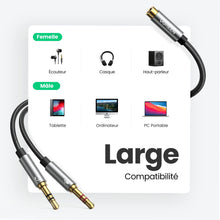 Charger l'image dans la galerie, UGREEN Adaptateur Jack Audio Stéréo 3.5mm Adaptateur Micro Casque Femelle vers 2 Mâle Câble Splitter Y Jack Audio Compatible avec Ordinateur PC Haut Parleur Enceinte 20cm