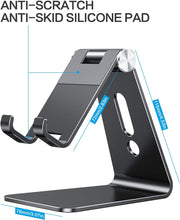 Charger l'image dans la galerie, OMOTON Support de téléphone réglable, Support de téléphone Portable entièrement en Aluminium pour Filmer, Compatible avec iPhone 14 Pro/13/12/Pro Max/11 Pro/XR/XS Max/SE/8, Noir