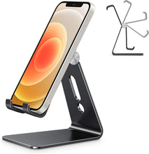 Charger l'image dans la galerie, OMOTON Support de téléphone réglable, Support de téléphone Portable entièrement en Aluminium pour Filmer, Compatible avec iPhone 14 Pro/13/12/Pro Max/11 Pro/XR/XS Max/SE/8, Noir