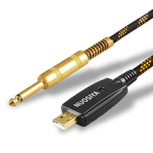 Charger l'image dans la galerie, NUOSIYA Câble de guitare en nylon tissé hybride USB pour ordinateur adaptateur compatible Windows et MacOS USB mâle vers prise jack mono TS 6,35 mm 3 m