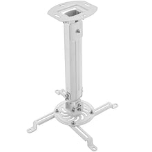 Charger l'image dans la galerie, deleyCON Support Universel pour Vidéoprojecteur Support Plafond Inclinable de +-15° - Pivotant de 360° - Jusqu'à 13,5 Kg - Réglable en Hauteur 380 mm - 580 mm - Passage de Câble - Blanc