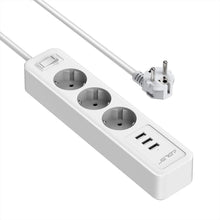 Charger l'image dans la galerie, JSVER Multiprise USB,Bloc Multiprise 3 Prises avec 3 Ports USB Chargeur (5V 2,4A/12W) Prise Multi 3680W 16A avec Interrupteur Cable 2m pour Maison, Bureau-Blanc