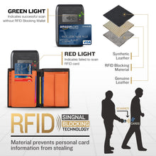 Charger l'image dans la galerie, TEEHON Portefeuille Homme en Cuir Véritable Porte-Monnaie avec Blocage RFID/NFC 13 Porte Carte Crédit, 2 Compartiment à Billets, Grande Poche à Monnaie, Classique Porte Feuille Noir Orange