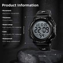 Charger l'image dans la galerie, kieyeeno Montre Homme Digitale Sport Militaire,50M Multifonction Étanche LED Lumière Alarme Calendrier Alarme Calendrier Chronomètre 12/24H Noir