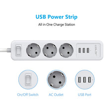 Charger l'image dans la galerie, JSVER Multiprise USB,Bloc Multiprise 3 Prises avec 3 Ports USB Chargeur (5V 2,4A/12W) Prise Multi 3680W 16A avec Interrupteur Cable 2m pour Maison, Bureau-Blanc