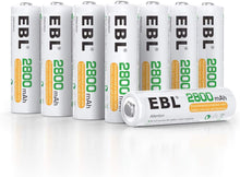 Charger l'image dans la galerie, EBL 8PCS AA Piles Rechargeables Ni-MH 2800mAh Plus Haute Capacité, Piles R6 Rechargeables avec boîtes de Piles