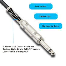 Charger l'image dans la galerie, MEIRIYFA Câble de guitare USB, USB vers 6.35mm 1/4" TS mâle Mono Câble de convertisseur de guitare électrique pour l'enregistrement d'instruments - 3M