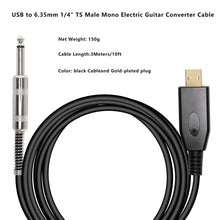 Charger l'image dans la galerie, MEIRIYFA Câble de guitare USB, USB vers 6.35mm 1/4" TS mâle Mono Câble de convertisseur de guitare électrique pour l'enregistrement d'instruments - 3M