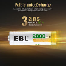 Charger l'image dans la galerie, EBL 8PCS AA Piles Rechargeables Ni-MH 2800mAh Plus Haute Capacité, Piles R6 Rechargeables avec boîtes de Piles