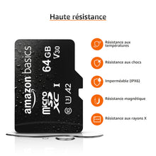 Charger l'image dans la galerie, Amazon Basics - Carte Mémoire MicroSDXC, avec Adaptateur SD, A2, U3, vitesse de lecture maximale de 100 Mb/s, 64 GB (lot de 2), Noir