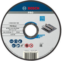 Charger l'image dans la galerie, Bosch Accessories 2608603165 Disque à tronçonner à moyeu plat standard for metal A 60 T BF 125 mm 22,23 mm 1,6 mm Gris