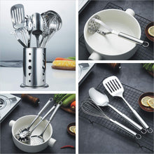 Charger l'image dans la galerie, Ustensile Cuisine Acier Inoxydable 7 Pièces + Support Batterie De Cuisine Cuillère De Cuisson Ustensiles De Cuisine