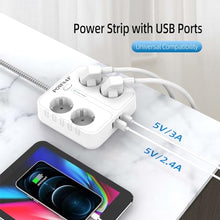 Charger l'image dans la galerie, POWSAF Reglette de Prises Quadruple avec Quatre Ports de Charge USB, pour Montage en Pared, pour Maison et Bureau - Blanc
