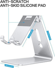 Charger l'image dans la galerie, OMOTON Support Téléphone, Support Téléphone Bureau Multi-Angles Réglable, Support Téléphone Portable en Aluminium Compatible avec iPhone 13 Pro/13/12 Pro Max/12/11 Pro/XR, Samsung S20/S10/S9, Argenté

