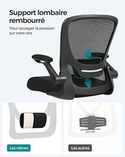 Charger l'image dans la galerie, SONGMICS Chaise Bureau Ergonomique en Toile, Fauteuil, Support Lombaire Rembourré, Mécanisme à Bascule, Assise Large de 53 cm, Accoudoirs Rabattables, Noir OBN37BK
