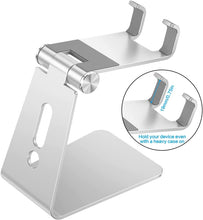 Charger l'image dans la galerie, OMOTON Support Téléphone, Support Téléphone Bureau Multi-Angles Réglable, Support Téléphone Portable en Aluminium Compatible avec iPhone 13 Pro/13/12 Pro Max/12/11 Pro/XR, Samsung S20/S10/S9, Argenté

