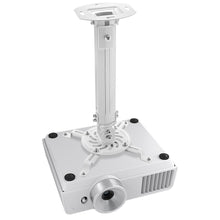 Charger l'image dans la galerie, deleyCON Support Universel pour Vidéoprojecteur Support Plafond Inclinable de +-15° - Pivotant de 360° - Jusqu'à 13,5 Kg - Réglable en Hauteur 380 mm - 580 mm - Passage de Câble - Blanc

