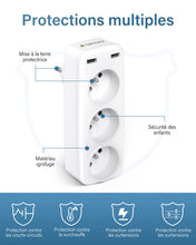 Charger l'image dans la galerie, LENCENT Prise USB Secteur Multiple, 5 en 1 Chargeur Multiprises avec 3 Sortie AC 16A, 4000W et 2 Ports USB, Murale Electrique Idéal pour Chambre Bureau Domicile
