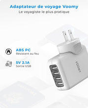 Charger l'image dans la galerie, VOOMY Adaptateur Universel de Voyage, Adaptateur Prise Universelle pour 170+ Pays, Adaptateur de Voyage Interchangeable avec 4 USB, Adapteur Voyage pour USA UK Australie Japon Chine
