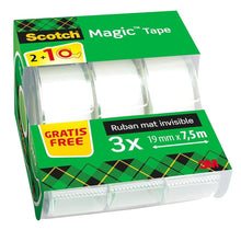 Charger l'image dans la galerie, Scotch Magic Tape, Rouleaux de Ruban Adhésif Transparent avec Dévidoir, Lot de 3, Ruban de 19mm x 7.5m - Idéal pour le Bureau et l'École
