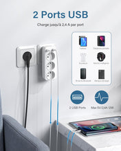 Charger l'image dans la galerie, LENCENT Prise USB Secteur Multiple, 5 en 1 Chargeur Multiprises avec 3 Sortie AC 16A, 4000W et 2 Ports USB, Murale Electrique Idéal pour Chambre Bureau Domicile
