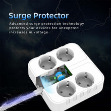 Charger l'image dans la galerie, POWSAF Reglette de Prises Quadruple avec Quatre Ports de Charge USB, pour Montage en Pared, pour Maison et Bureau - Blanc
