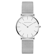 Charger l'image dans la galerie, HANNAH MARTIN Très Mince Montre pour Femme Quartz Analogique Étanche Acier Inoxydable (Surface Blanche, Ceinture Argent)
