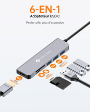 Charger l'image dans la galerie, NOVOO Hub Adaptateur USB C vers HDMI 4K, 3 x USB 3.0, Lecteur de Carte SD &amp; Micro SD, Hub USB-C Dock Compatible avec Macbook Air Macbook Pro ChromeBook Pixel Matebook XPS Appareils Type-C

