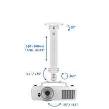 Charger l'image dans la galerie, deleyCON Support Universel pour Vidéoprojecteur Support Plafond Inclinable de +-15° - Pivotant de 360° - Jusqu'à 13,5 Kg - Réglable en Hauteur 380 mm - 580 mm - Passage de Câble - Blanc
