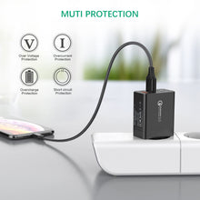 Charger l'image dans la galerie, JOOMFEEN Quick Charge 3.0 Chargeur mobile mural USB avec câble Type C 30 W 4 ports avec secteur USB Charge rapide pour Samsung Galaxy S10E/S9/S8/Note8, Huawei P20, Xiaomi(Noir)
