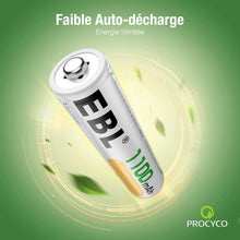 Charger l'image dans la galerie, EBL 8PCS Piles Rechargeables AAA 1100mAh 1,2V Ni-MH, Haute Capacité Réelle Batteries Rechargeables, avec Boîte de Stockage de Piles
