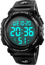 Charger l'image dans la galerie, kieyeeno Montre Homme Digitale Sport Militaire,50M Multifonction Étanche LED Lumière Alarme Calendrier Alarme Calendrier Chronomètre 12/24H Noir
