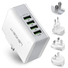 Charger l'image dans la galerie, LENCENT Chargeur USB Multiple, 4 Ports USB Secteur Internationale, 5V/4.4A Adaptateur Prise Anglaise/Europe/Americaine/Australie avec Technologie Smart IC pour Téléphones Portables Tablettes PC
