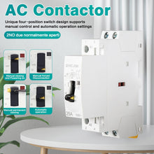 Charger l'image dans la galerie, Ailao Contacteur 220V Contacteur AC Domestique Contacteur AC Monophasé 2P 25A 2NO Rail DIN Contacteur Automatique Manuel, Télécommande, Éclairage, Chauffage, Ventilation
