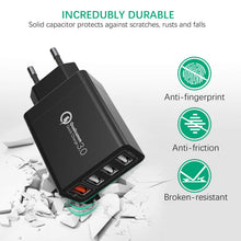 Charger l'image dans la galerie, JOOMFEEN Quick Charge 3.0 Chargeur mobile mural USB avec câble Type C 30 W 4 ports avec secteur USB Charge rapide pour Samsung Galaxy S10E/S9/S8/Note8, Huawei P20, Xiaomi(Noir)
