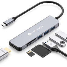 Charger l'image dans la galerie, NOVOO Hub Adaptateur USB C vers HDMI 4K, 3 x USB 3.0, Lecteur de Carte SD &amp; Micro SD, Hub USB-C Dock Compatible avec Macbook Air Macbook Pro ChromeBook Pixel Matebook XPS Appareils Type-C
