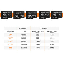 Charger l'image dans la galerie, Amazon Basics - Carte Mémoire MicroSDXC, avec Adaptateur SD, A2, U3, vitesse de lecture maximale de 100 Mb/s, 64 GB (lot de 2), Noir

