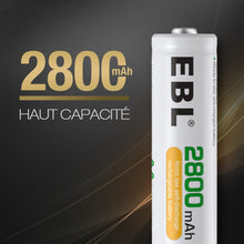 Charger l'image dans la galerie, EBL 8PCS AA Piles Rechargeables Ni-MH 2800mAh Plus Haute Capacité, Piles R6 Rechargeables avec boîtes de Piles
