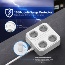 Charger l'image dans la galerie, JSVER Multiprise, Multi Prises Électriques à 4 Prises et 4 Ports USB (3680W/16A), Bloc Multiprise avec 3 Ports USB A+1 Ports USB C Câble 1,8M et Interrupteurs, Protection Contre Les Surcharges-Blanc
