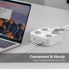 Charger l'image dans la galerie, JSVER Multiprise 3M, Parasurtenseurs 4 Prises et 4 Ports USB (3680W/16A), Bloc Multiprise avec 3 Ports USB A+1 Ports USB C avec Interrupteurs, Protection Contre Les Surcharges-Blanc
