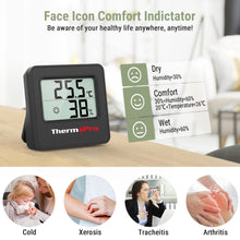 Charger l'image dans la galerie, ThermoPro TP157 Hygromètre Digital Thermometre Interieur, Thermomètre Chambre Bébé avec Capteur d'humidité de Température et Icône de Visage Indicateur de Confort pour Serre, Cave à Vin, Bureau
