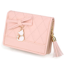 Charger l'image dans la galerie, UTO Femme Filles Portefeuille Petit Porte-Monnaie à glissière Chat Mignon Pendentif Cuir Synthétique Rose

