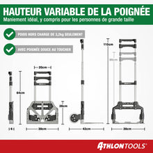 Charger l'image dans la galerie, ATHLON TOOLS Diable Pliable en Aluminium - 70 kg capacité
