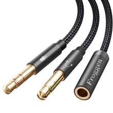 Charger l'image dans la galerie, Froggen Adaptateur Jack Audio Stéréo en Nylon Tressé Splitter Adaptateur Y Jack Micro Audio Câble 3.5mm Câble Adaptateur Jack Stéréo Audio Mâle vers Femelle pour PC,PS4,Xbox One,Ordinateur (35cm)
