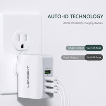 Charger l'image dans la galerie, LENCENT Chargeur USB Multiple, 4 Ports USB Secteur Internationale, 5V/4.4A Adaptateur Prise Anglaise/Europe/Americaine/Australie avec Technologie Smart IC pour Téléphones Portables Tablettes PC
