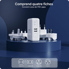 Charger l'image dans la galerie, VOOMY Adaptateur Universel de Voyage, Adaptateur Prise Universelle pour 170+ Pays, Adaptateur de Voyage Interchangeable avec 4 USB, Adapteur Voyage pour USA UK Australie Japon Chine
