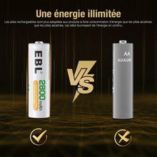 Charger l'image dans la galerie, EBL 8PCS AA Piles Rechargeables Ni-MH 2800mAh Plus Haute Capacité, Piles R6 Rechargeables avec boîtes de Piles
