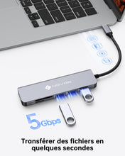 Charger l'image dans la galerie, NOVOO Hub Adaptateur USB C vers HDMI 4K, 3 x USB 3.0, Lecteur de Carte SD &amp; Micro SD, Hub USB-C Dock Compatible avec Macbook Air Macbook Pro ChromeBook Pixel Matebook XPS Appareils Type-C
